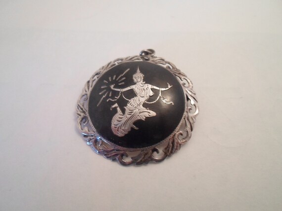 Vintage Sterling Silver Siam Pendant Brooch Pierced Carved Silver 1.50" Marked on Back Sterling Made in Siam Mid Century Item