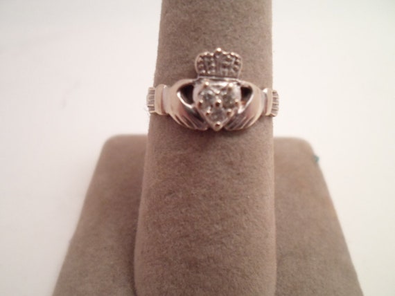 Vintage !4k White Gold and Diamond Claddagh Ring Over Heart Shape Promise Ring Size 6.5 Indiana Estate To You Sparkling Delight Sweetheart