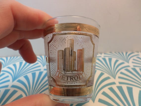 Vintage Culver 60's shot glass 22 kt gold on glass DETROIT souvenir