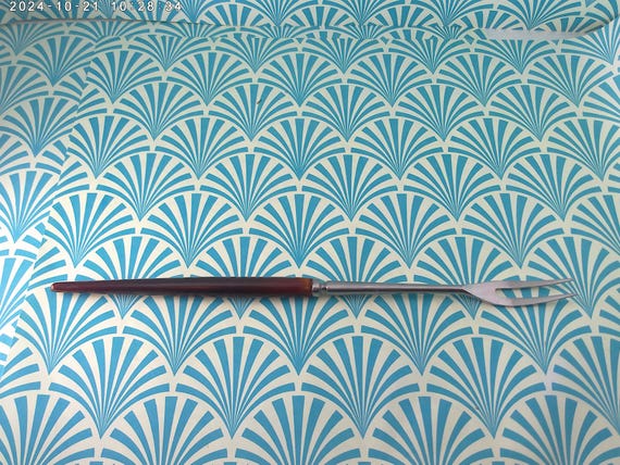 vintage Mid-Century modern teak handle stainless steel fork fondue or tidbit