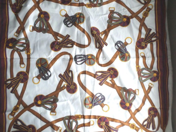 Vintage 70s horsebit scarf classic equestrian chic  Plum Gray Made in Italy
