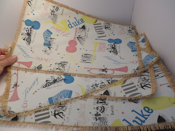 Vintage 50's straw placemats 50's dance Music Calypso, foxtrot cool Jaz Made in Western Germany Barbie era