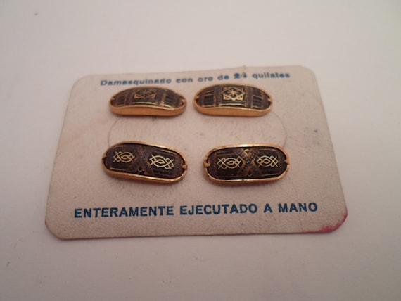 Vitage Damasquinado Entirely Hand Made Gold Plated Cufflinks with Chain linking 2 sides