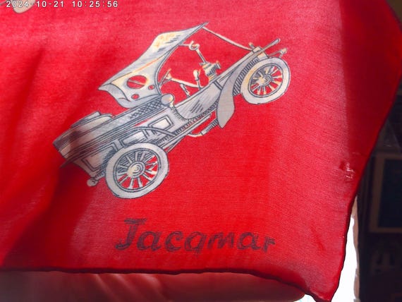 Vintage Jacqmar Silk Scarf: Poppy Red Antique Model T Cars