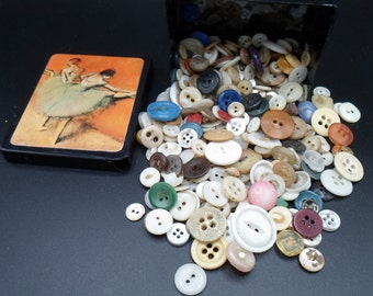 Vintage Buttons Assortment 60+ Year Collection in Cute Little Box