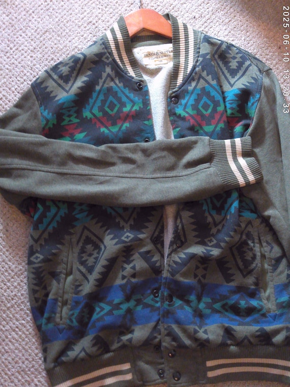 Denim And Supply Ralph Lauren Collab soft 100% cotton Aztec style print baseball jacket M