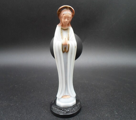 Vintage Blessed Mother Mary Dash Figure with Magnet and Suction Cup Auto Companion 1950's