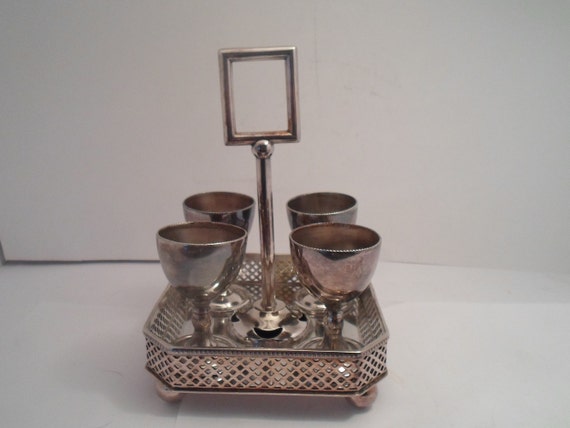 Antique Art Deco Silver Plate Hallmarked Egg Cup Holder with 4 Egg Cups Cottage Chic Breakfast Brunch Ready Farm to Table Handy Item