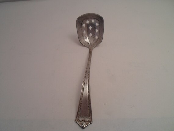 Antique Art Deco Sterling Silver Slotted Jam Jelly Sauce Spoon Ladle 5" long 1.50"bowl Farm to Table Chic