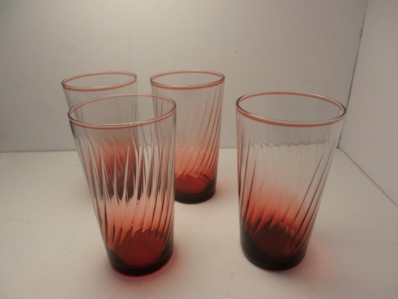 Fabulous pix dont do justice vintage Deco Ombre cranberry swirl glasses