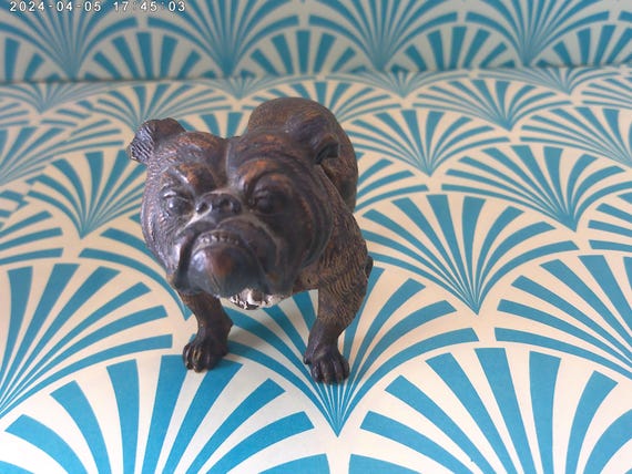 Antique Bronze metal brown tan Bulldog Cross marked on foot 3inch long 1940's