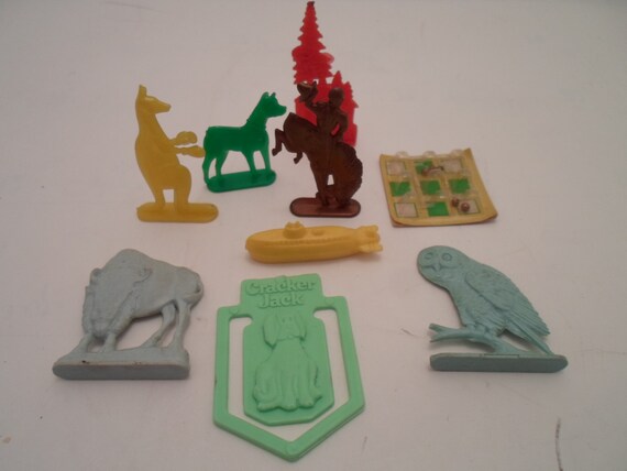 Vintage Lot of 9 Cracker Jack Prizes 1960' Animals Cowboy Game Bookmark Fun Items Re Purpose Collect Stocking Stuffers