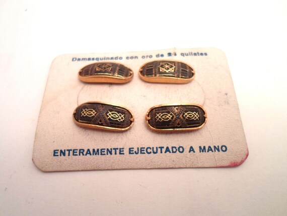 Vitage Damasquinado Entirely Hand Made Gold Plated Cufflinks with Chain linking 2 sides