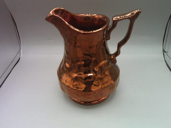 Antique Copper Luster Pitcher 6.50" tall Animal Scenes Beautiful Luster Victorian