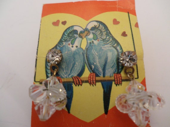 vintage 60's crystal cluster dangle earrings on rhinestone post gold tone metal