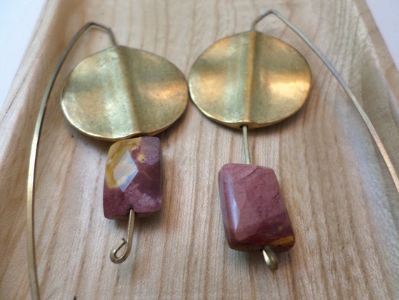 unique vintage Y2K artesian earrings brass Rhodochrosite pink