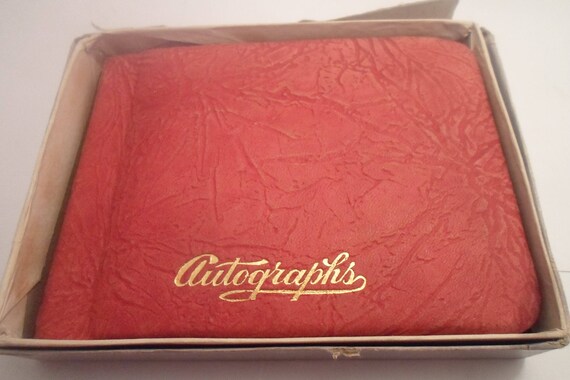 Antique Leather Autograph Book Dated 1938 School Day Memories in Original Box Written Notes Poems Information O A Thorp School