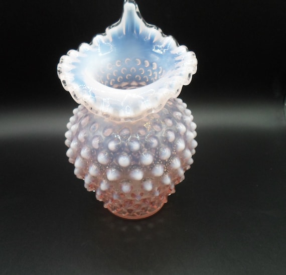 Vintage Fenton Pink Opalescent Hobnail Tulip Vase 6.5" Fabulous Color