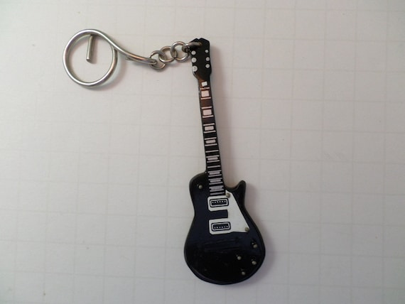 Vintage record store 80's 3" black guitar keychain