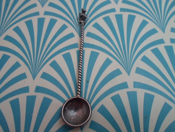 Antique Silver Salt Spoon 1/4 Rupee Indian Coin 1917