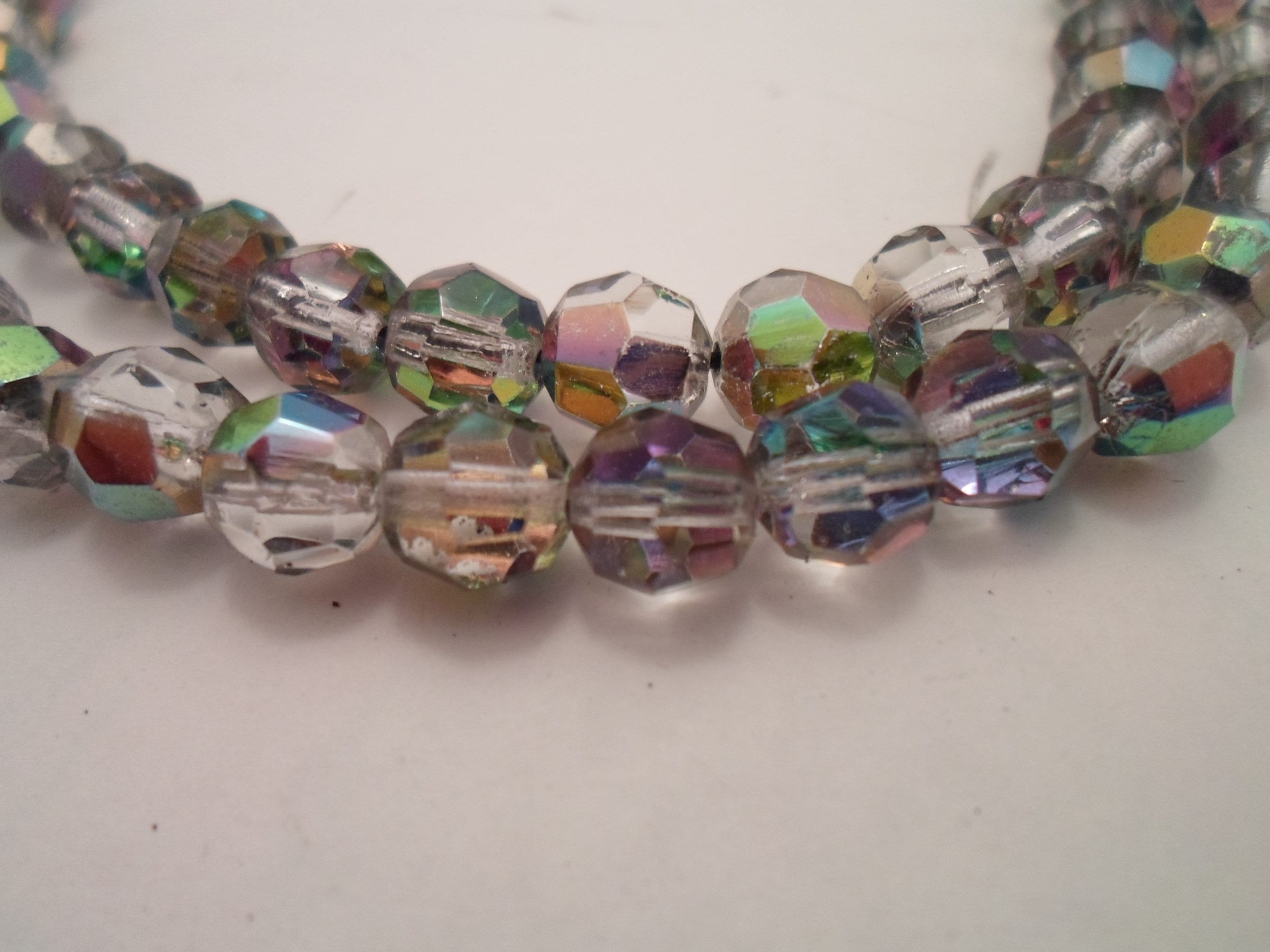 Vintage Faceted Iridescent Crystal Beaded Necklace Reflects light and color Stunning Double Strand