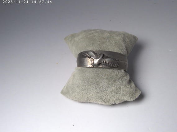 vintage 60's cuff bracelet silver with seagull, PEWTER material