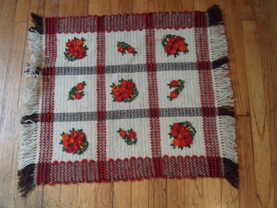 Vintage Woven Wool Embroidered Table Cover Mat Adorable MCM colors