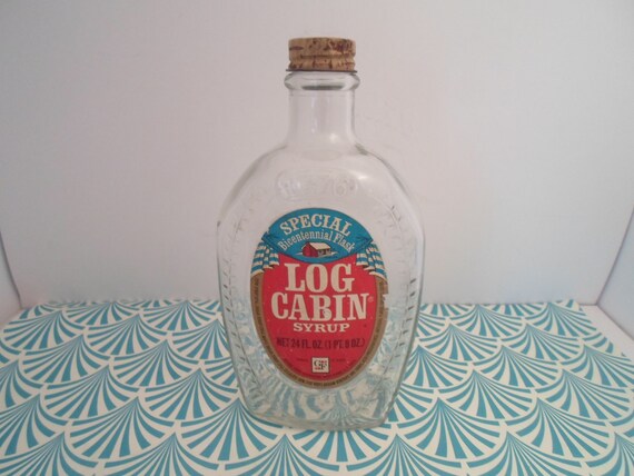 Vintage Log Cabin Syrup Bicentennial Bottle 1776/1976 Cornucopia Cute!