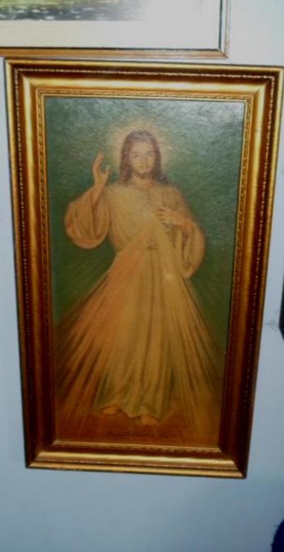 Vintage Jesus Print Jesus I Trust Thee Piercing Eyes Full body 25"l