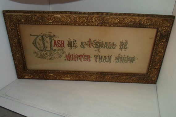 Antique Victorian Laundry Bath Sign in Original Gold Leaf Frame Farmhouse Cottage Wall Decor Hard to Find