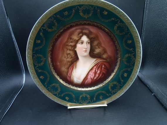 Antique Royal Vienna Portrait Plate Hand Painted Stunning Woman Gold Leaf Border 1800's