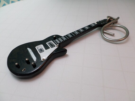 Vintage record store 80's 3" black guitar keychain