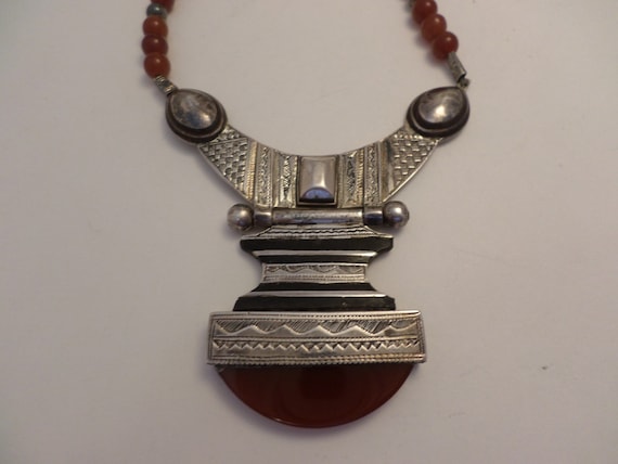 Vintage Boho Carnelian and silver plate fabulous ethnic necklace Poland