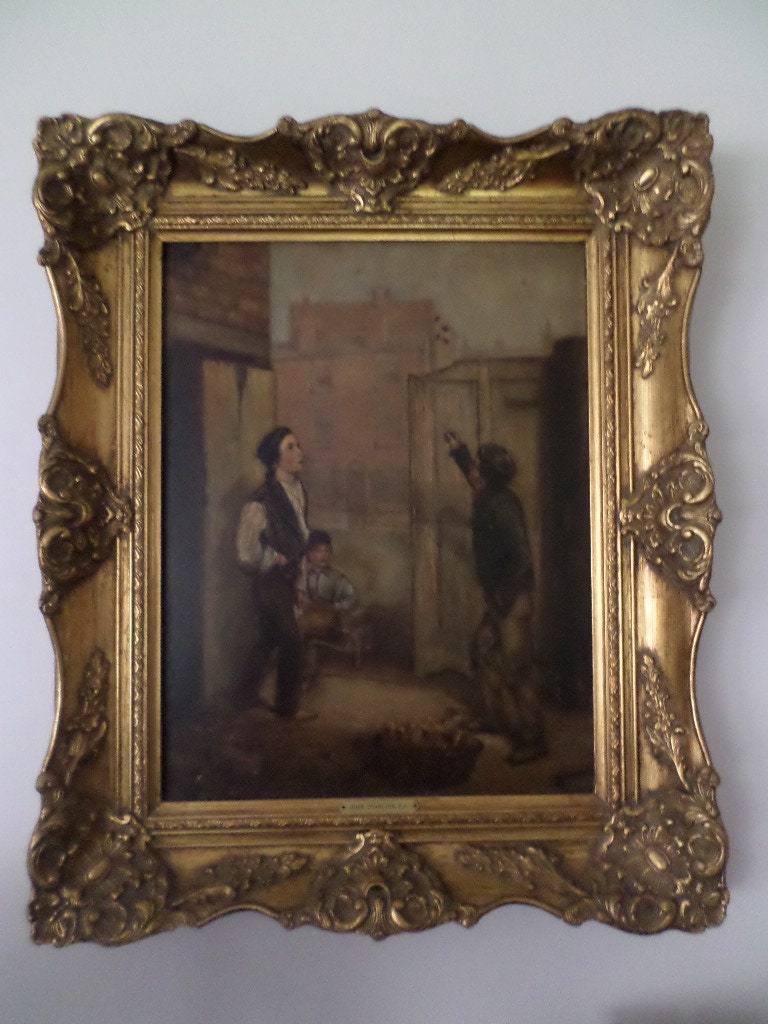 Antique Oil on board painting John Charlton R.A. Gamblers in lowlife framed