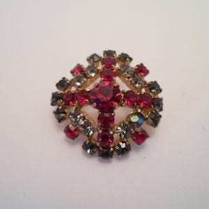 Vintage Austrian Crystal Stunning Brooch Pin Garnet Red  Unusual Blue Grey Stones Sparkle signed Austria
