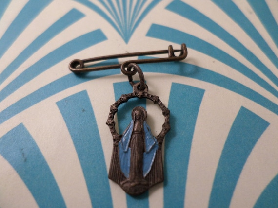 small dangle Art Deco Catholic Blessed Mother pin Italy Mother Mary Madonna