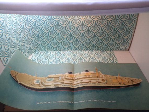 Vintage 1953 American Export Lines Deck plan pull out diagram color First Cabon Tourist Independence Constitution Ship boat