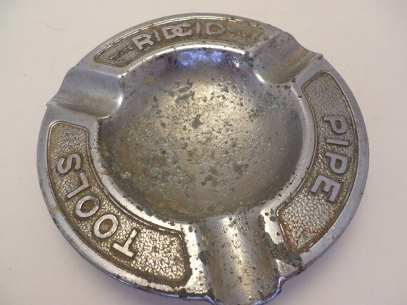 Vintage deco 4" chrome ashtray RIDGID pipe tools OHIO