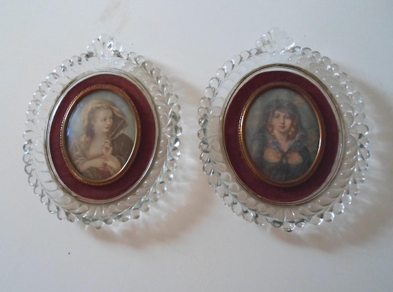Vintage French Victorian Prints, Raised Relief Glass Frames