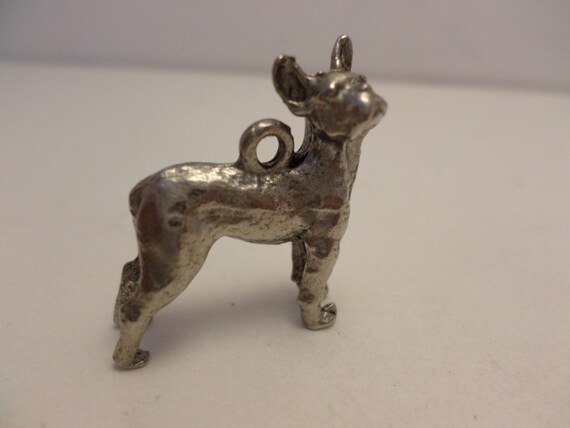vintage 1" silver metal Boston Terrier Charm solid