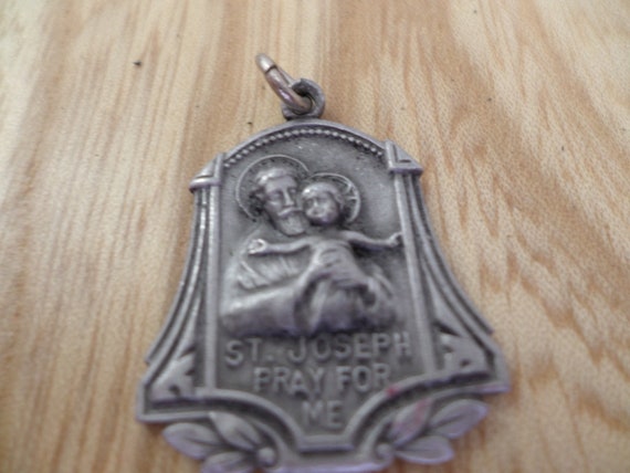 Vintage St Joseph medal pray for me & holy spirit metal pendant Rare