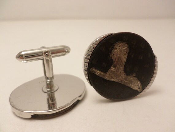 unique vintage Egyptian revival cufflinks SWANK 1950's SPHINX