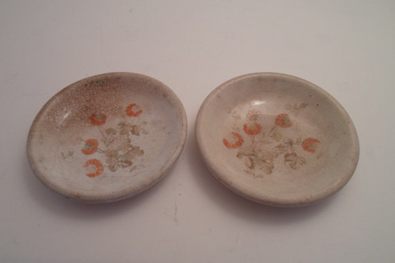 Antique 1800 Alfred Meakin Royal Ironstone China Butter Pat Dishes Crazed Worn Primitive Farm City Cottage Chic Sushi Sauces Trinkets