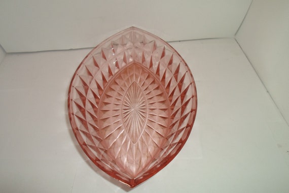 Antique Depression Glass Large Serving Boat Shaped Bowl Farm City Cottage Serving Bowl Unusual 12" long 3"deep Perfect Windsor Diamond