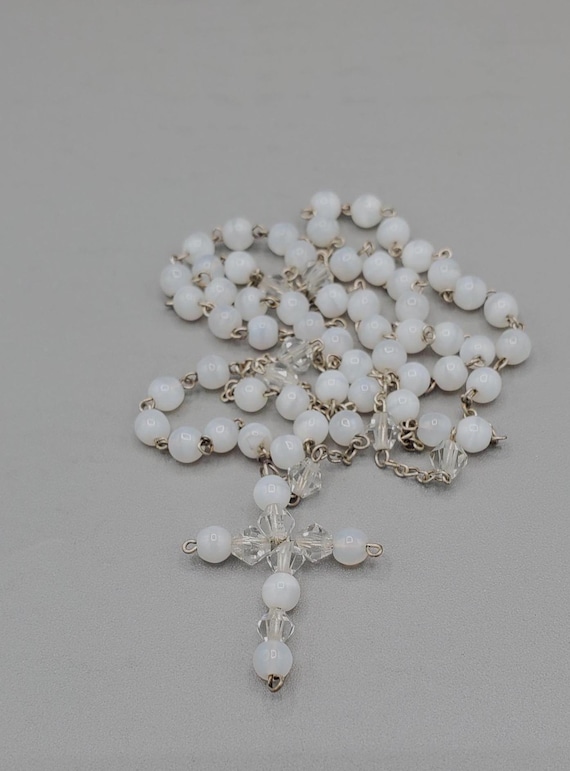 Vintage Moonstone Crystal Rosary 14" Small looks Handmade Beautiful Opalescence with Crystal