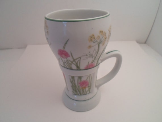 Vintage Tall Coffee/Latte /Ice Cream Soda Mug Shafford Herbs and Spices Pattern 1980's