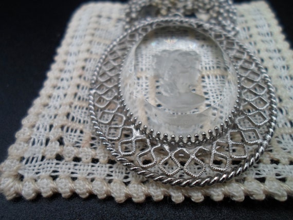 Vintage Cut Crystal Cameo Necklace Whiting and Da… - image 7