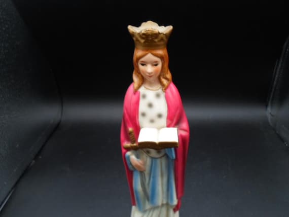 Vintage Saint Dymphna Statue holding Book Hand Painted Face Sanmyro Japan 9" Original label