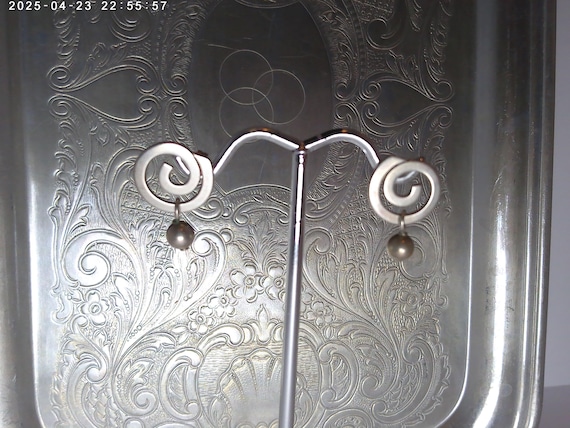 Vintage 90's Artesian drop dangle Sterling silver 925 earrings coil with drop