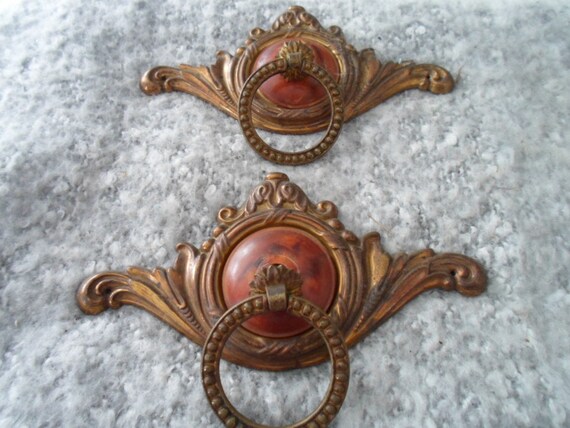 Antique Vintage Waterfall Style 2 Drawer same size Pulls Bakelite Brass 6.25" wide 3.5"long Stunning Art Deco Design Decorator Desire